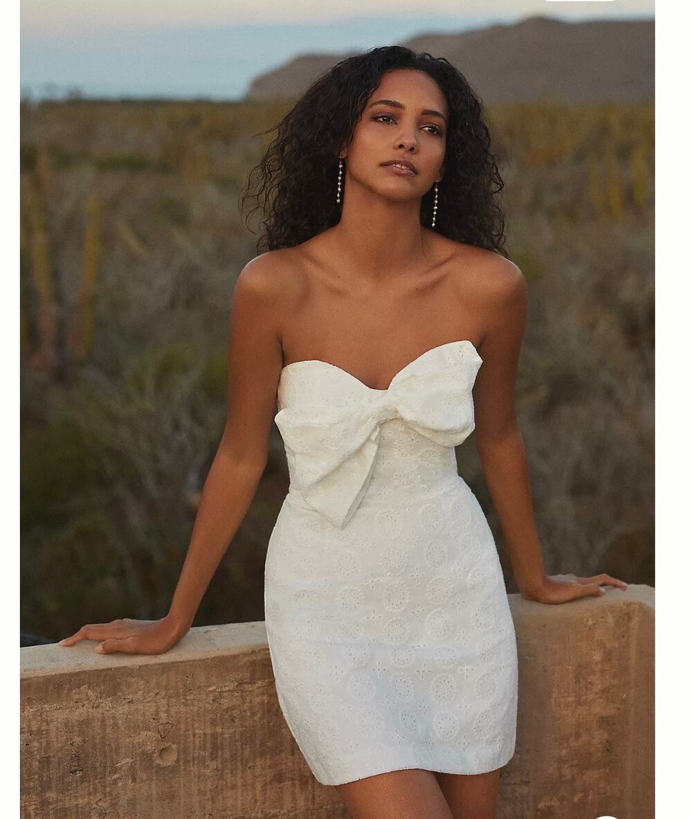 NWT Hutch White Strapless Bow Eyelet Mini Dress Cocktail Party Sorority